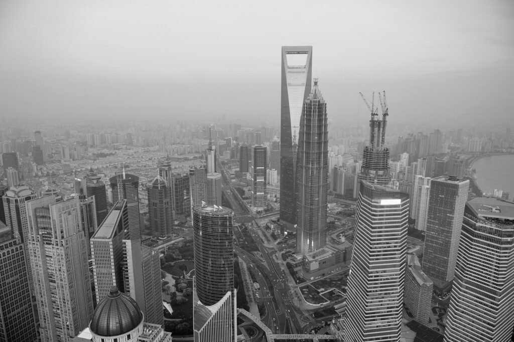 shanghai aerial sunset